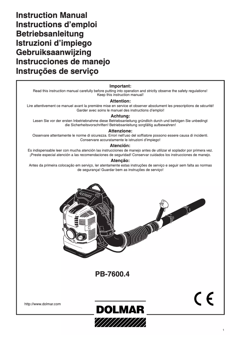 Page 1 of the manual User Manual Dolmar PB7600.4