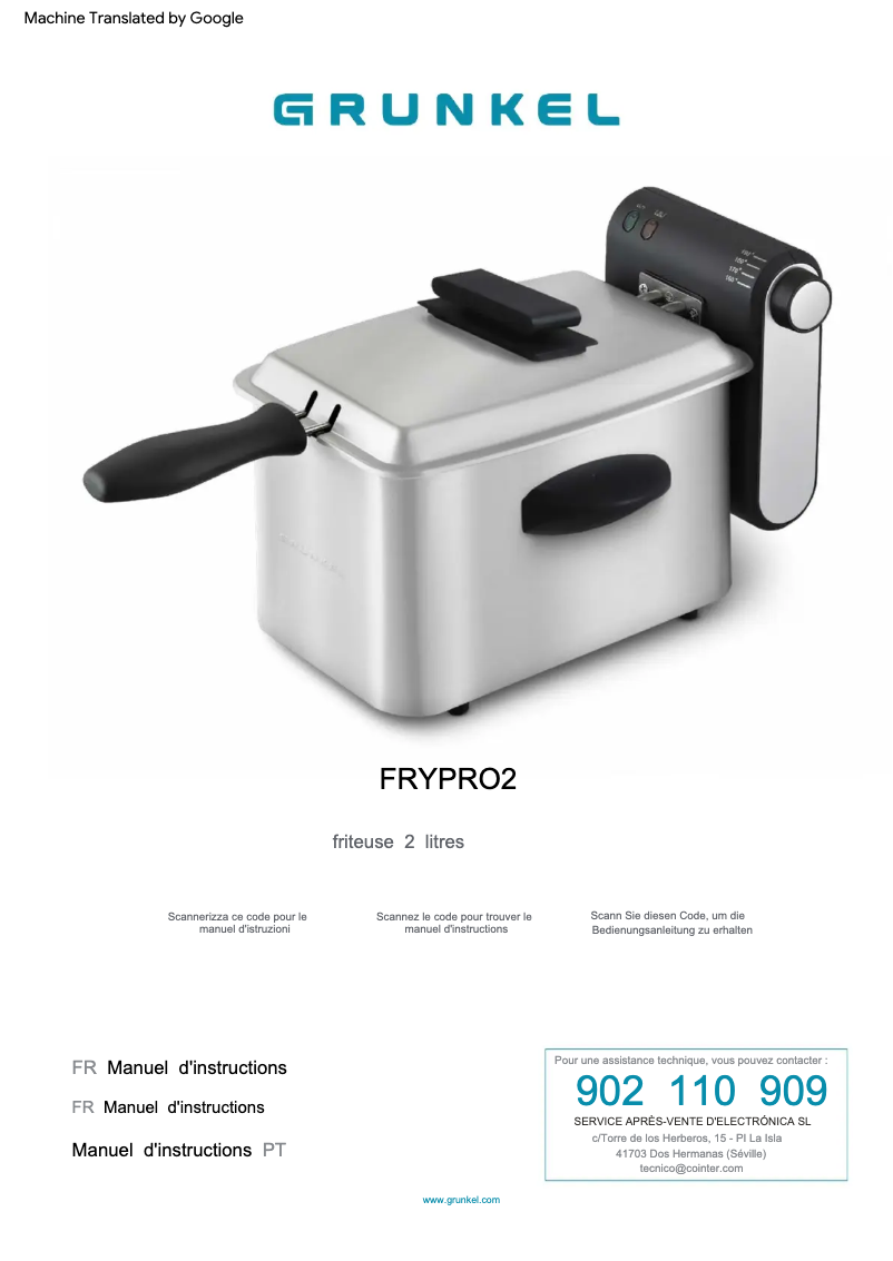 Page 1 de la notice Manuel utilisateur Grunkel FRYPRO2