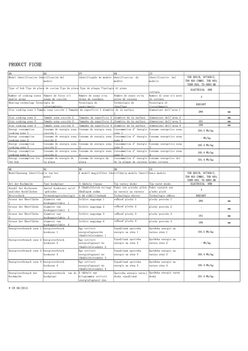 Page 1 de la notice Label énergétique CATA TD 6003