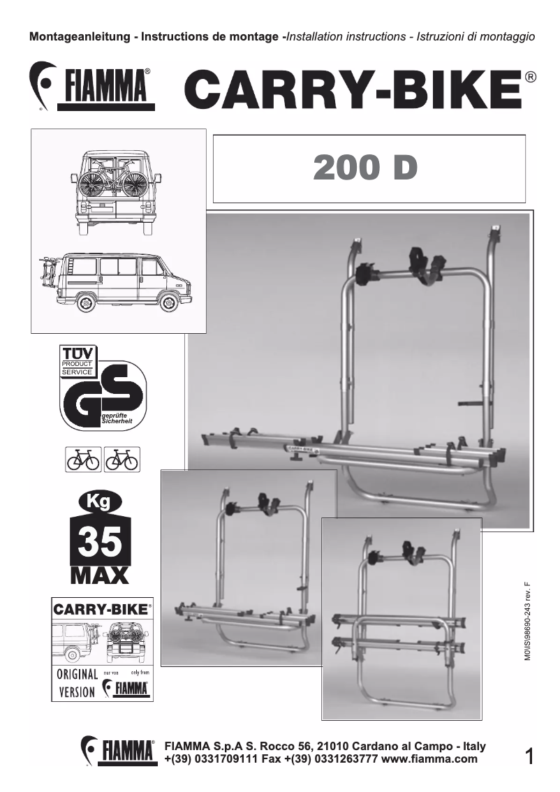 Page 1 de la notice Manuel utilisateur Fiamma Carry-Bike 200 D