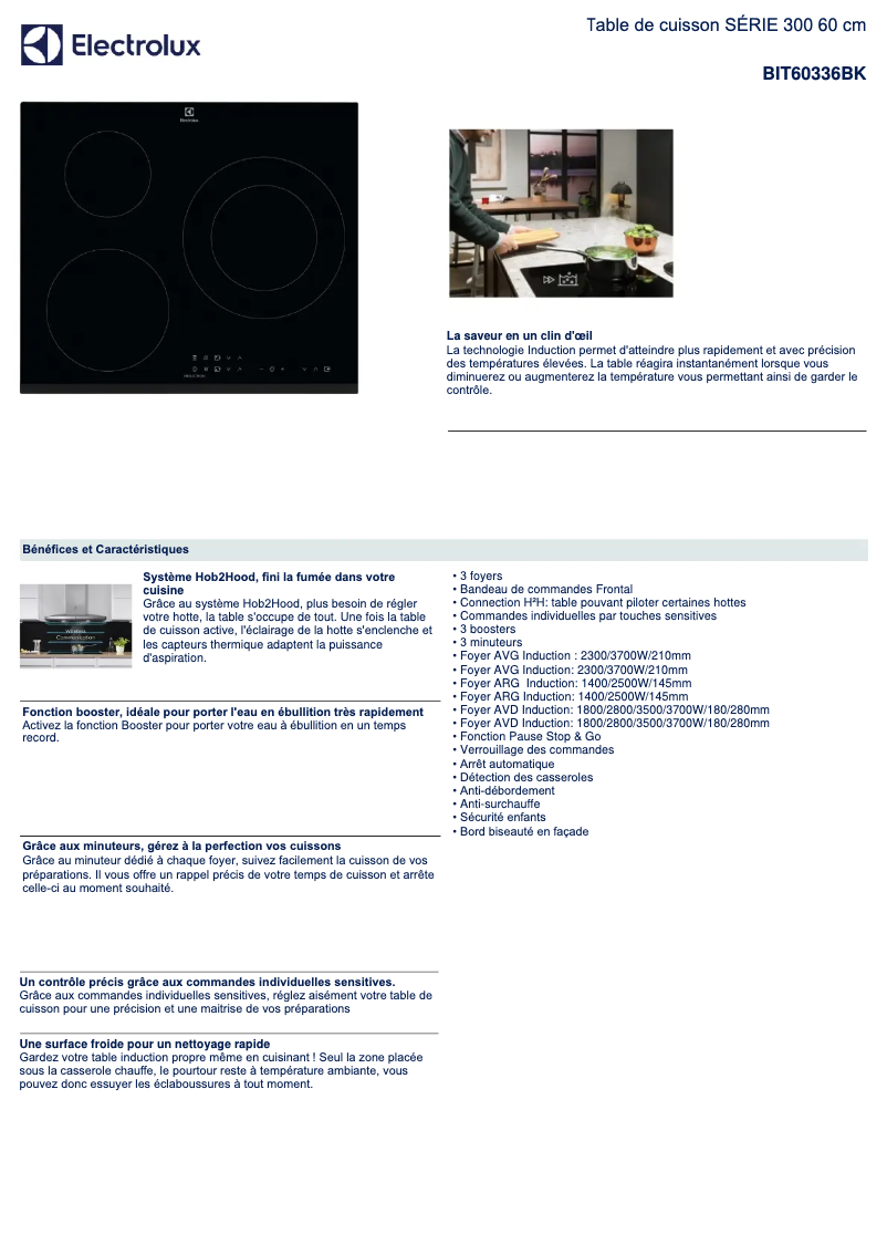 Page 1 de la notice Fiche technique Electrolux BIT60336BK