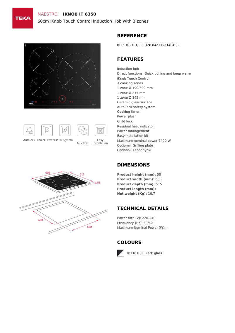 Page 1 de la notice Fiche technique Teka IT 6350