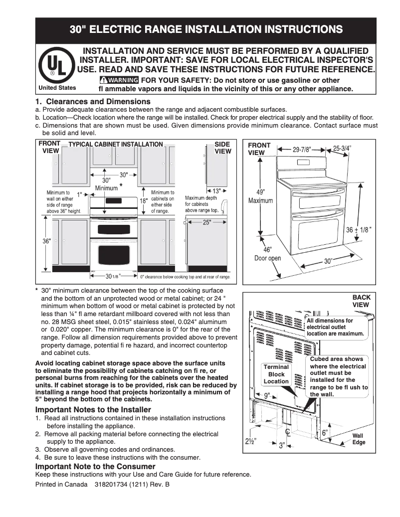 Page 1 de la notice Guide d'installation Frigidaire FGEF300DNF