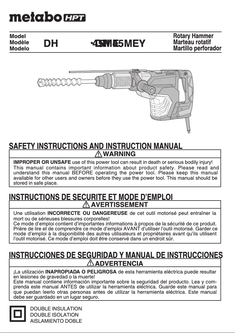 Page 1 de la notice Manuel utilisateur HiKOKI DH45ME