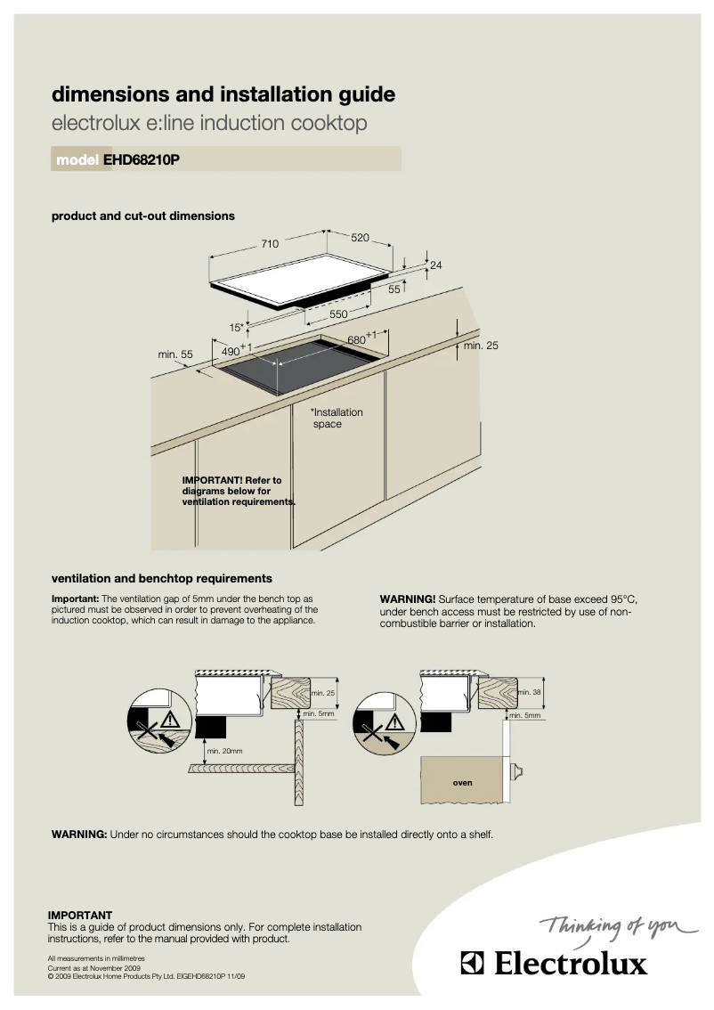 Page 1 de la notice Guide d'installation Electrolux EHD68210P