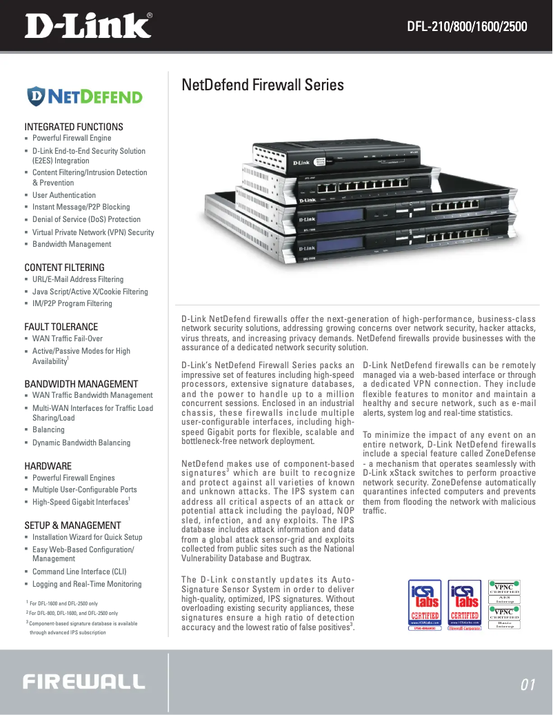 Page 1 de la notice Fiche technique D-Link DFL-210