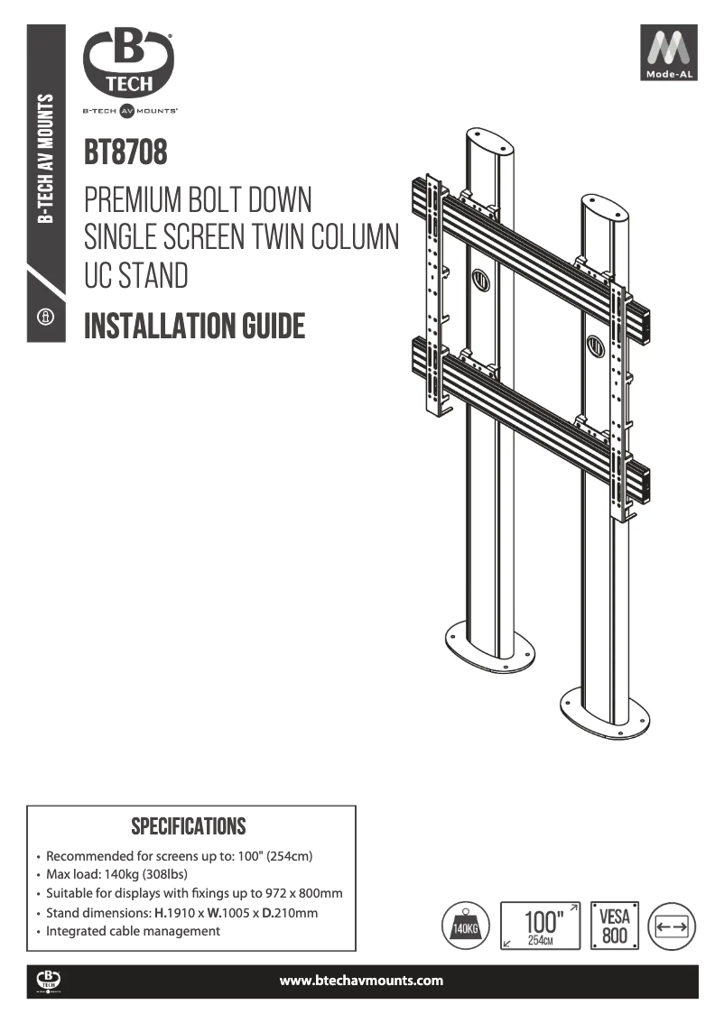 Page 1 de la notice Manuel utilisateur B-Tech BT8708