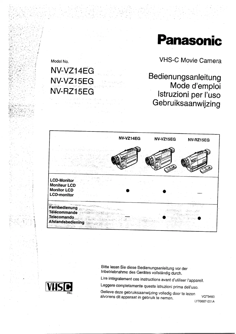 Page 1 de la notice Manuel utilisateur Panasonic NV-RZ15EG