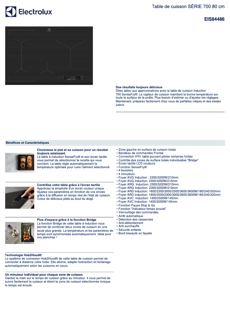 Page 1 de la notice Fiche technique Electrolux EIS84486