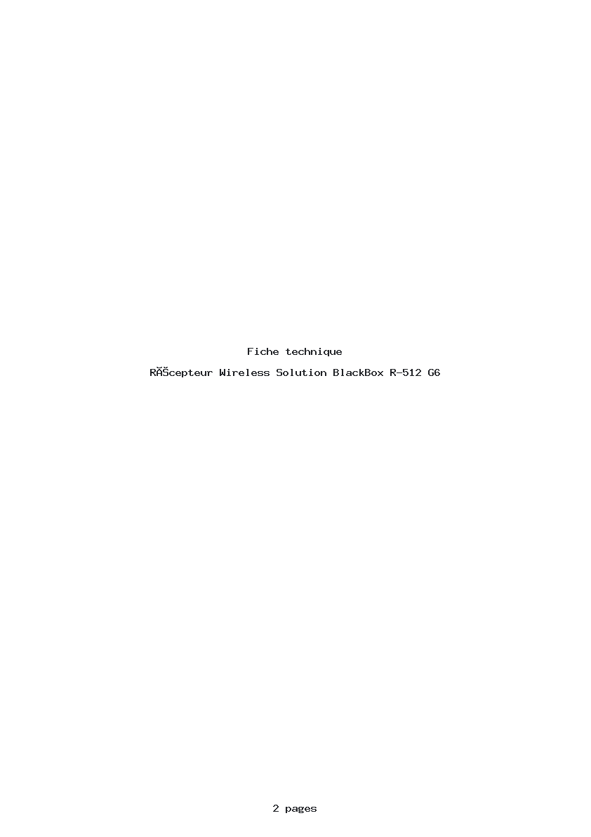 Page 1 de la notice Fiche technique Wireless Solution BlackBox R-512 G6