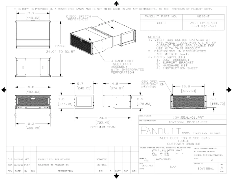 Page 1 de la notice Dessin technique Panduit CDE3