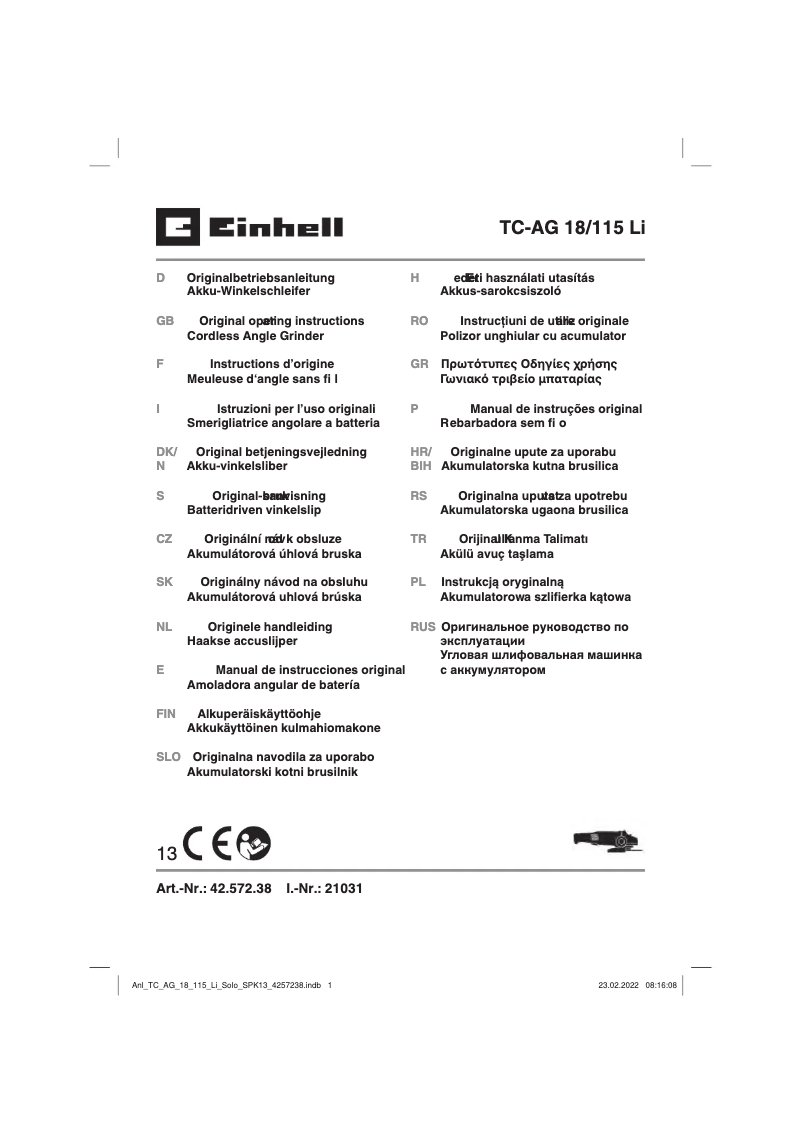 Page 1 de la notice Manuel utilisateur Einhell TC-CD 18/35 Li