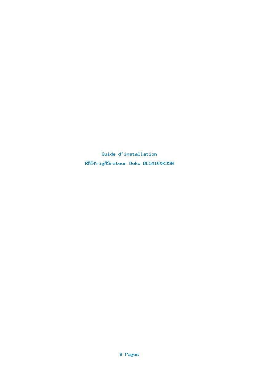 Page 1 de la notice Guide d'installation Beko BLSA160K3SN