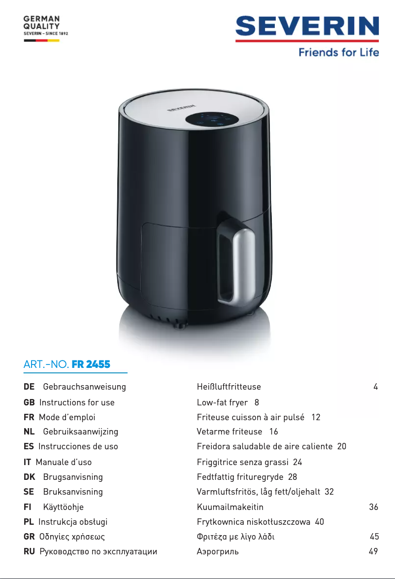 Page 1 de la notice Manuel utilisateur Severin FR 2455