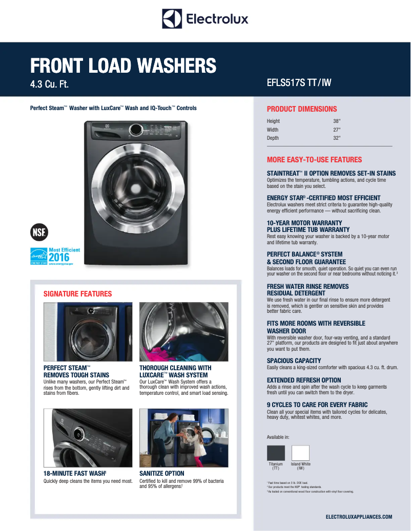 Página 1 del manual Ficha técnica Electrolux EFLS517S