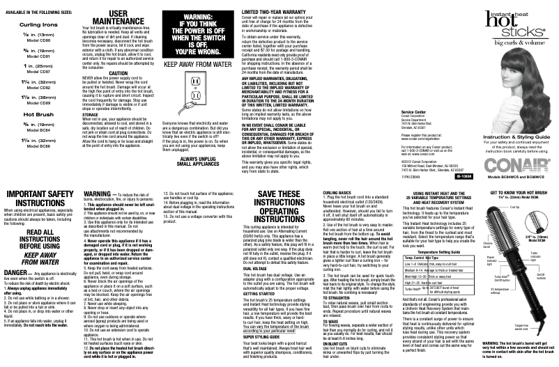 Page 1 de la notice Manuel utilisateur Conair BC86