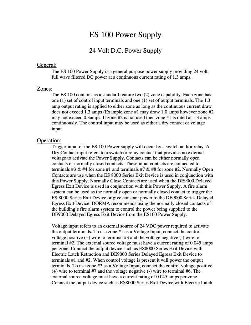 Page 1 of the manual User Manual Dormakaba ES100