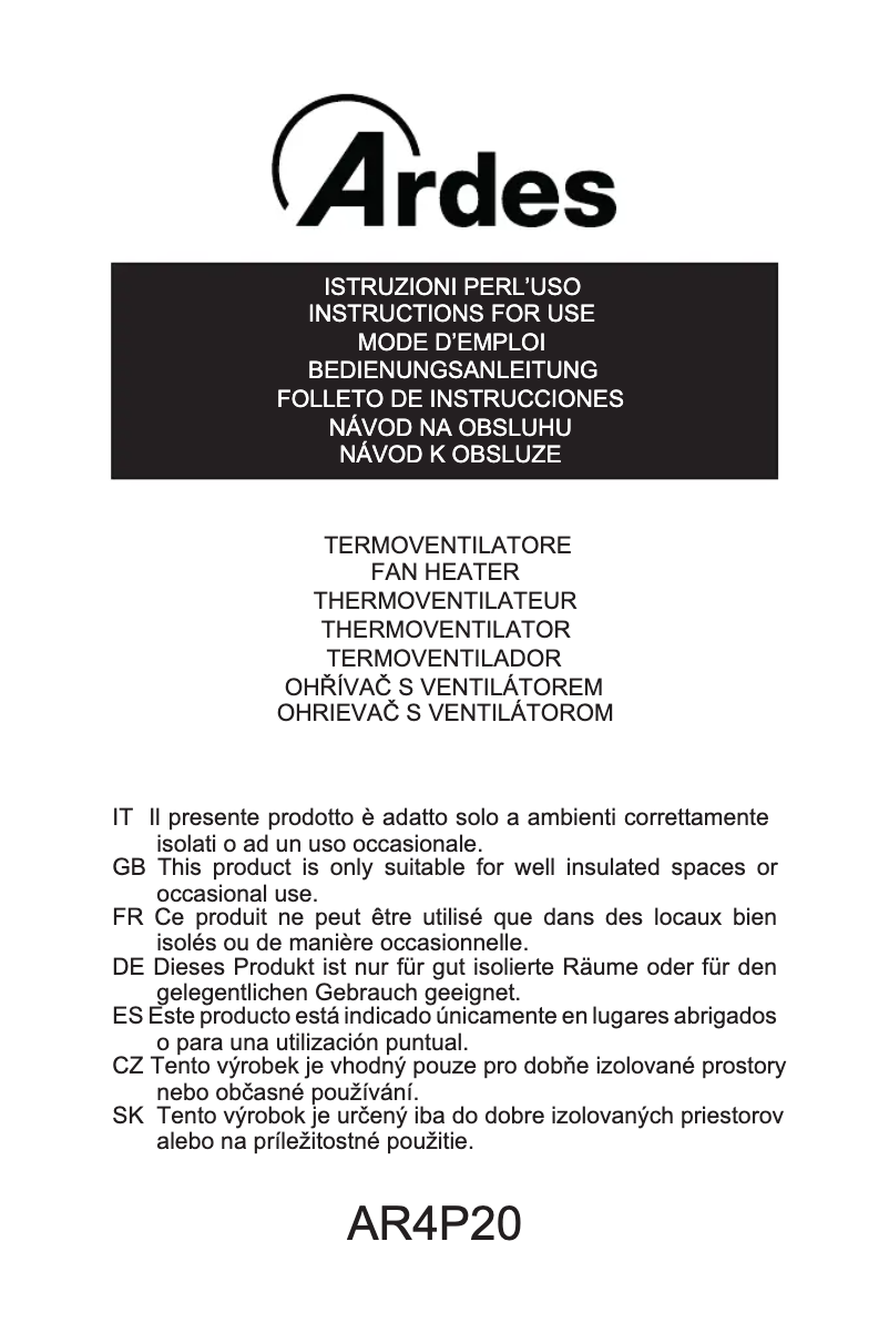 Page 1 de la notice Manuel utilisateur Ardes AR4P20