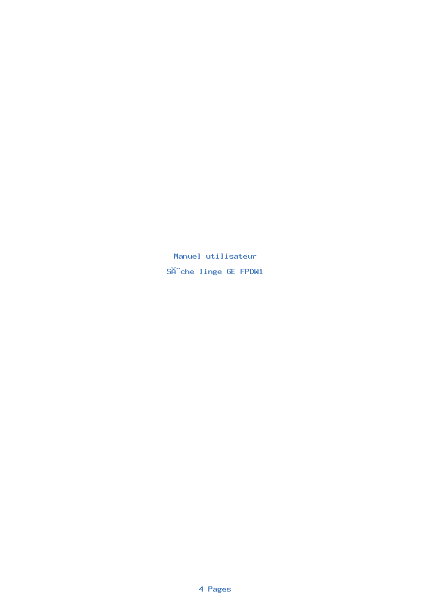 Page 1 de la notice Manuel utilisateur GE FPDW1