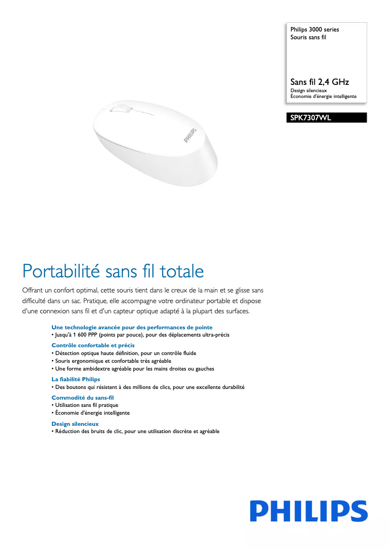 Page n°1 - Fiche technique Philips 3000 series SPK7307