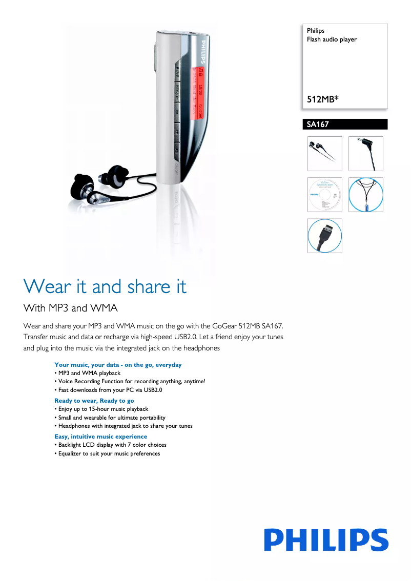 Page 1 of the manual Brochure Philips GoGear SA167