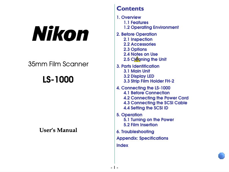 Page 1 de la notice Manuel utilisateur Nikon LS-1000