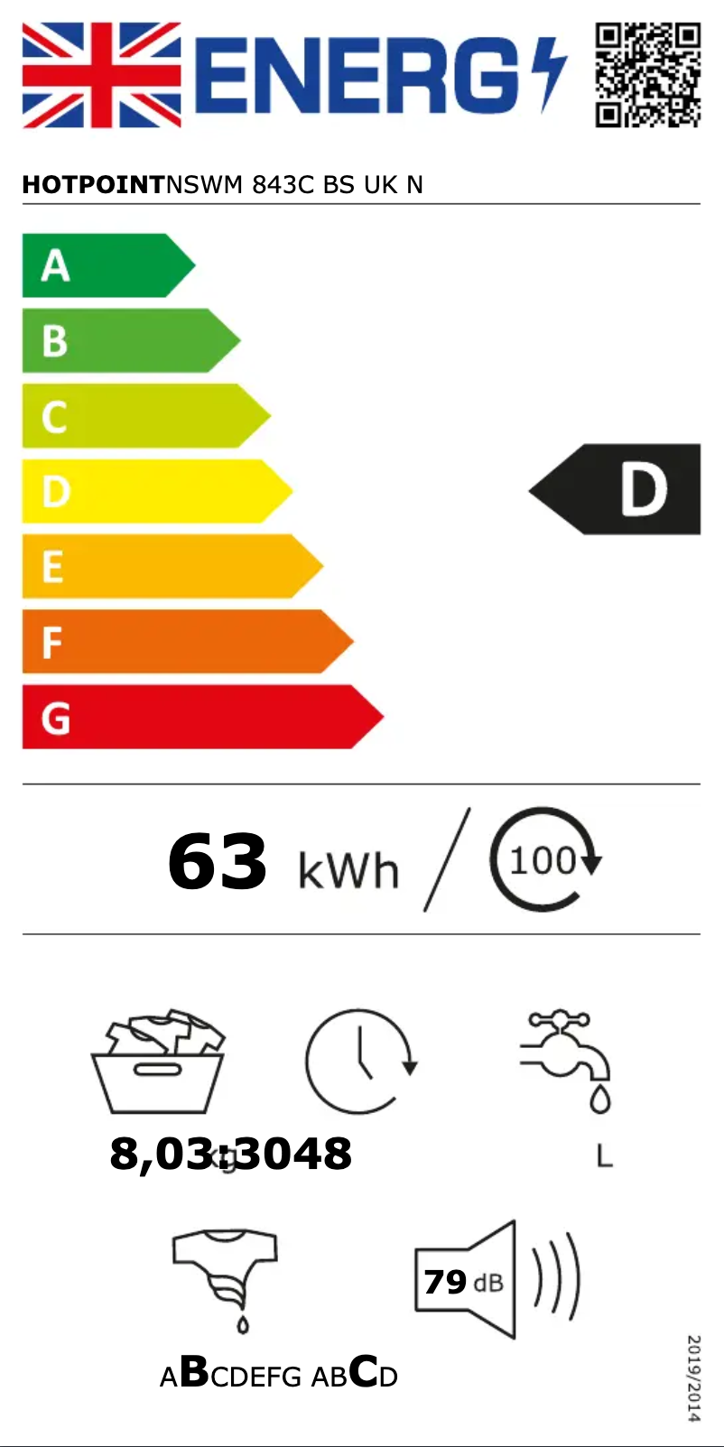 Página 1 del manual Etiqueta energética Hotpoint NSWM 843C BS UK N