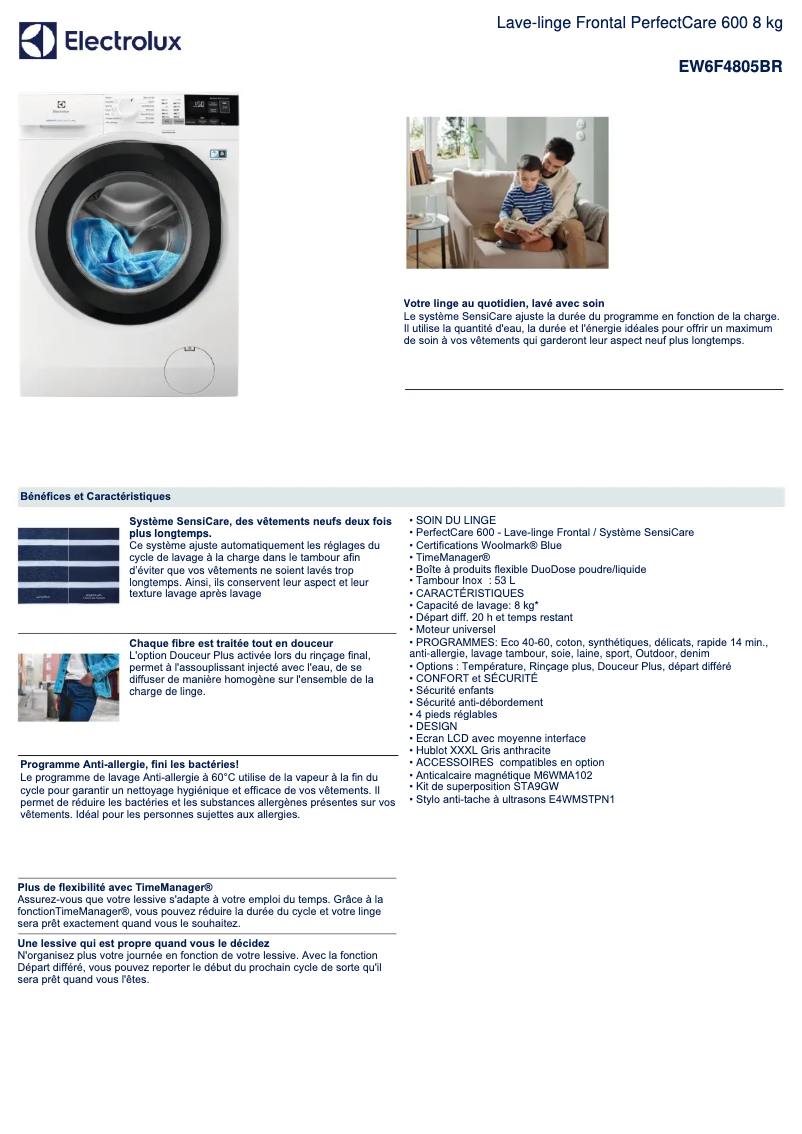 Página 1 del manual Ficha técnica Electrolux EW6F4805BR