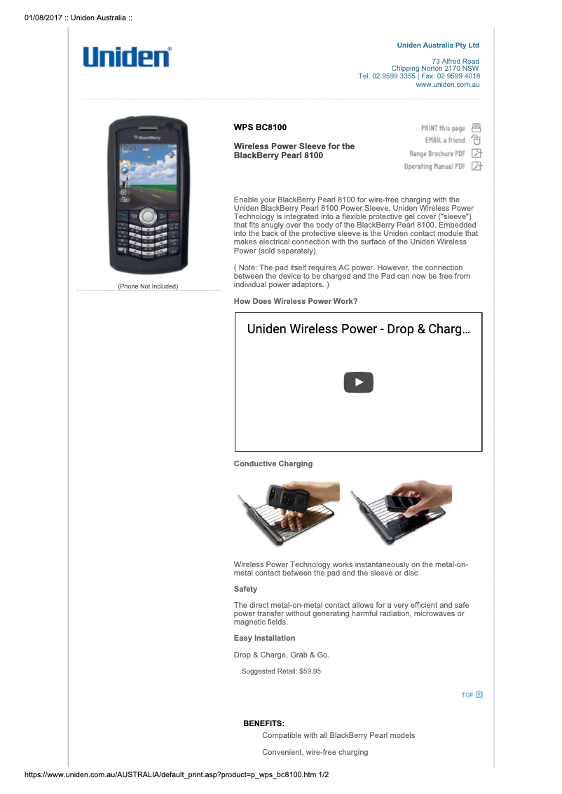 Page 1 de la notice Manuel utilisateur Uniden WPS BC8100