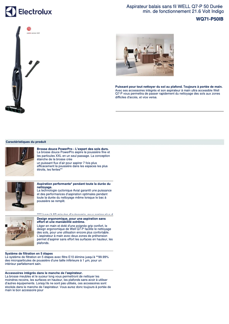 Página 1 del manual Ficha técnica Electrolux WELL Q7-P WQ71-P50IB