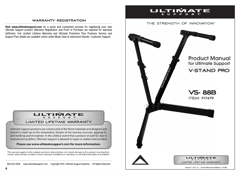 Page 1 de la notice Manuel utilisateur Ultimate Support V-Stand VS-88B