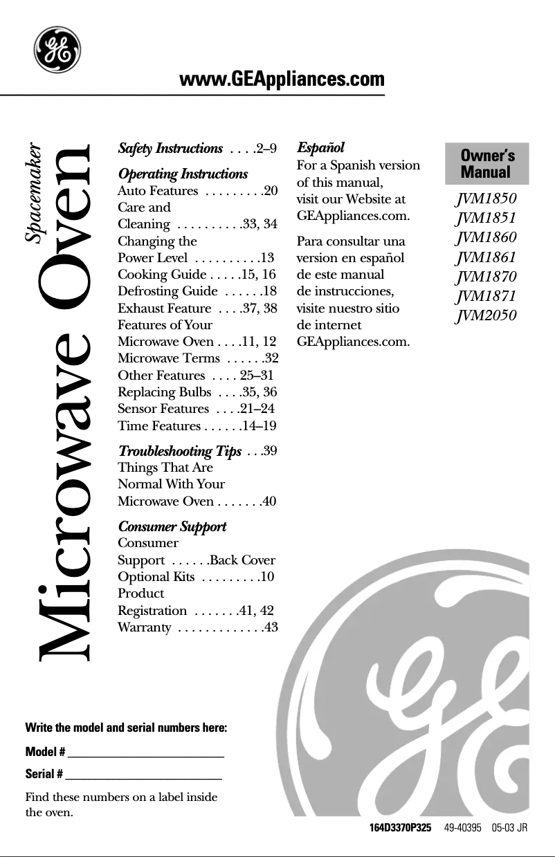 Página 1 del manual Manual de uso y mantenimiento GE JVM1850CF