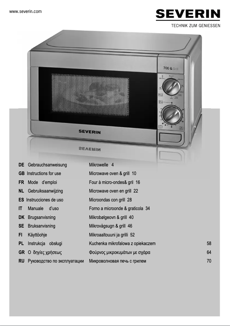 Page 1 de la notice Manuel utilisateur Severin MW7879