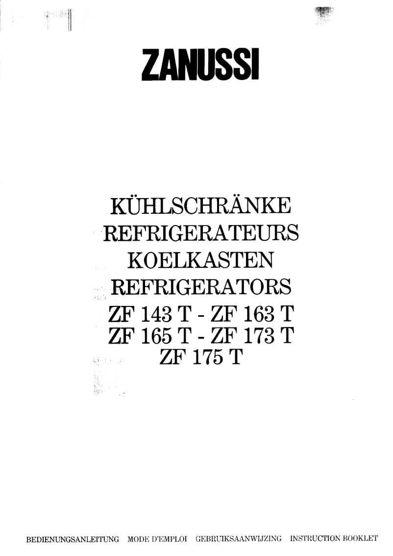 Page 1 de la notice Manuel utilisateur Zanussi ZF143T