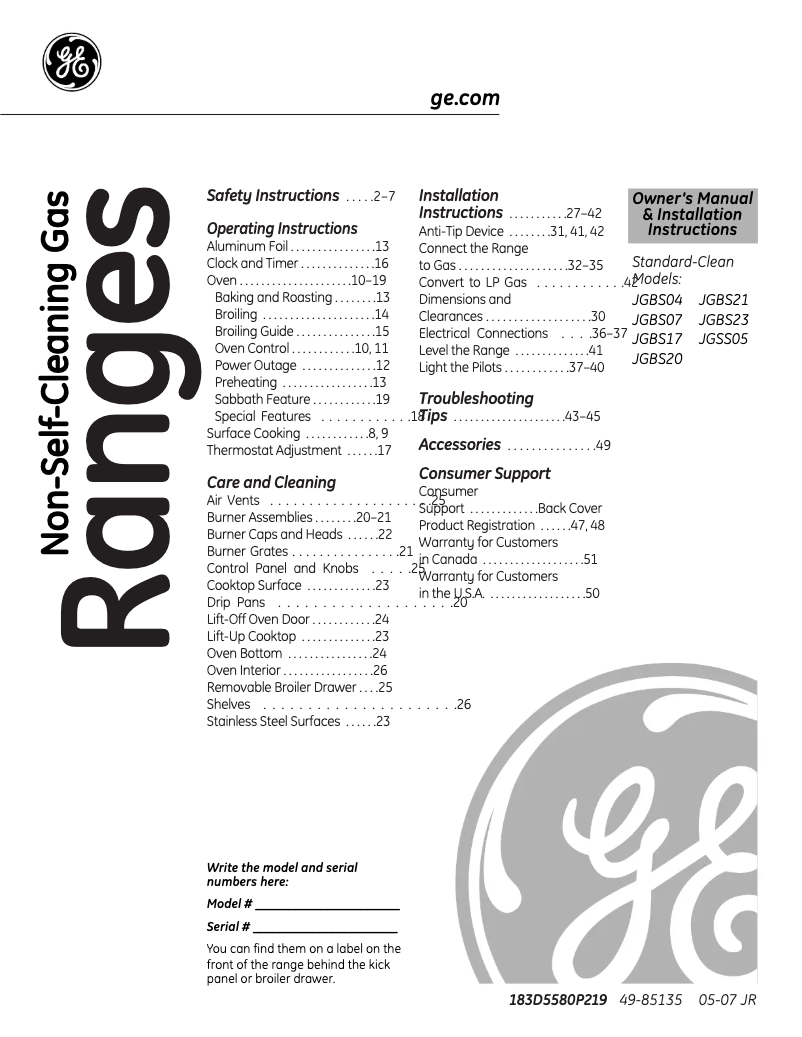 Page n°1 - Guide d'installation GE JGBS04BPAWH