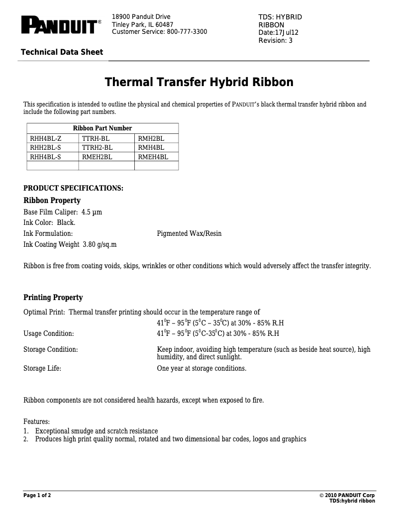Page 1 de la notice Manuel utilisateur Panduit RMEH4BL