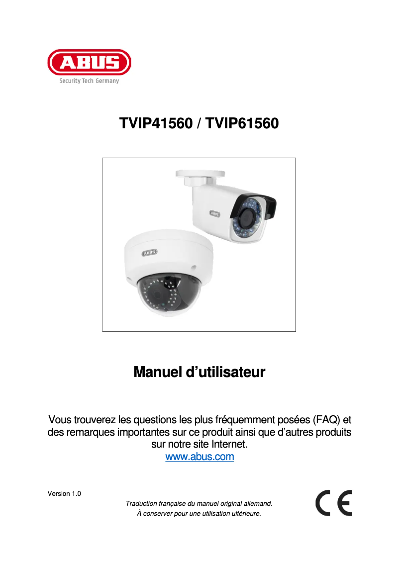 Page 1 de la notice Manuel utilisateur Abus TVIP41560