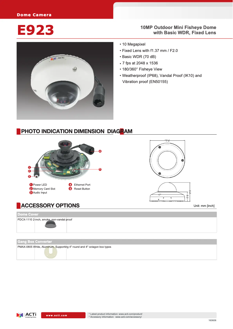 Page 1 de la notice Fiche technique ACTi E923