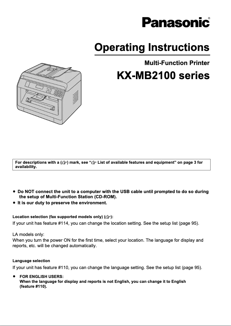 Page 1 of the manual User Manual Panasonic KX-MB2168