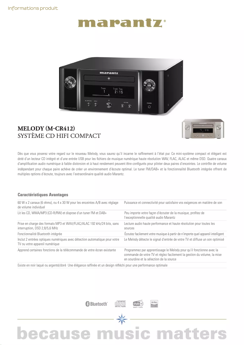Page 1 de la notice Fiche technique Marantz M-CR412