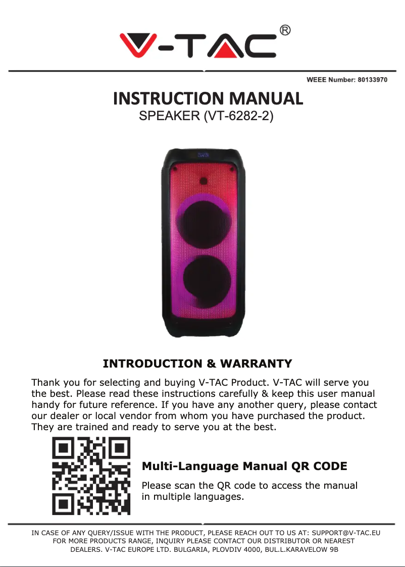 Page 1 de la notice Manuel utilisateur V-TAC VT-6282-2