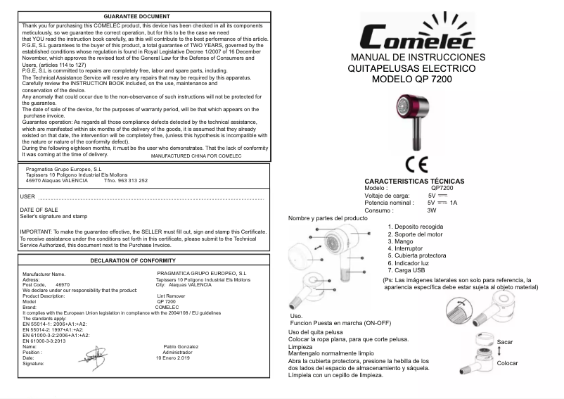 Page 1 de la notice Manuel utilisateur Comelec QP 7200