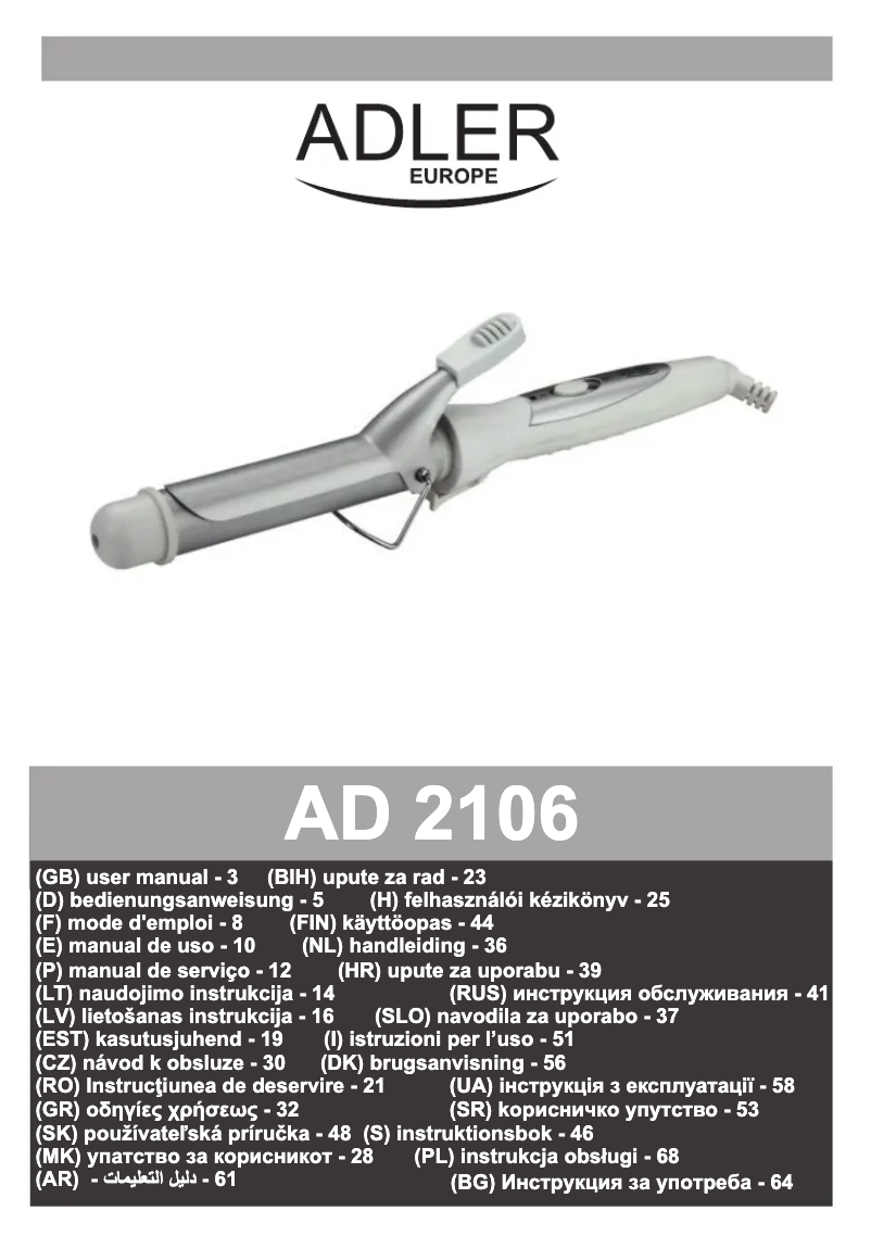 Page 1 de la notice Manuel utilisateur Adler AD 2106
