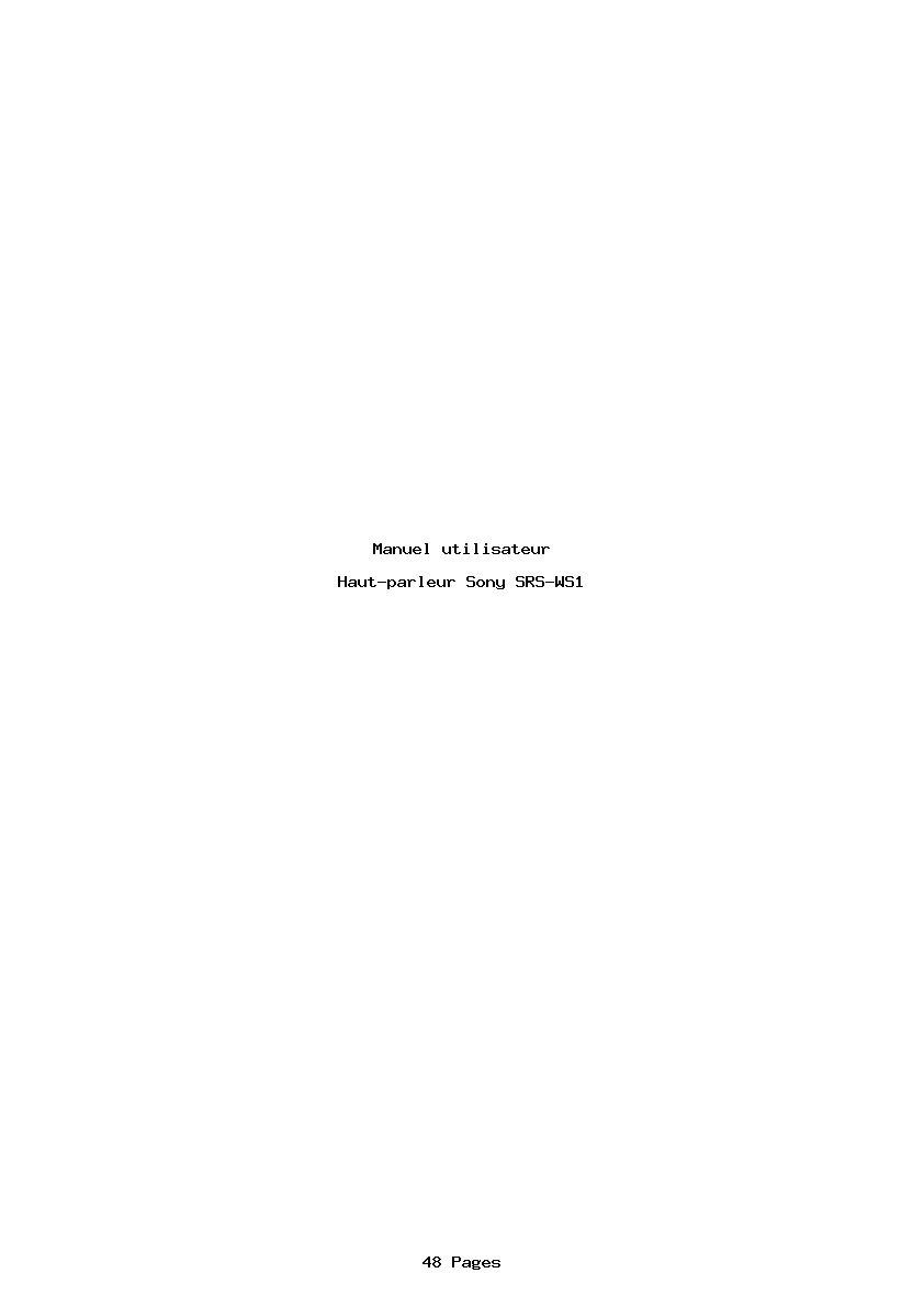Page 1 de la notice Manuel utilisateur Sony SRS-WS1