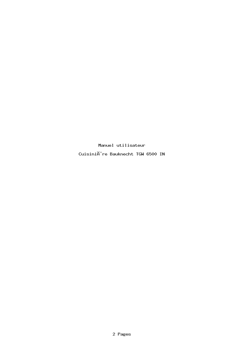 Page 1 de la notice Manuel utilisateur Bauknecht TGW 6500 IN