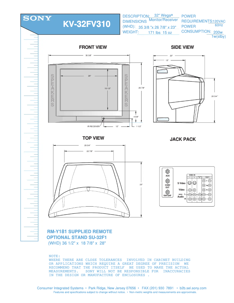 Page 1 de la notice Guide d'installation Sony KV-32FV310