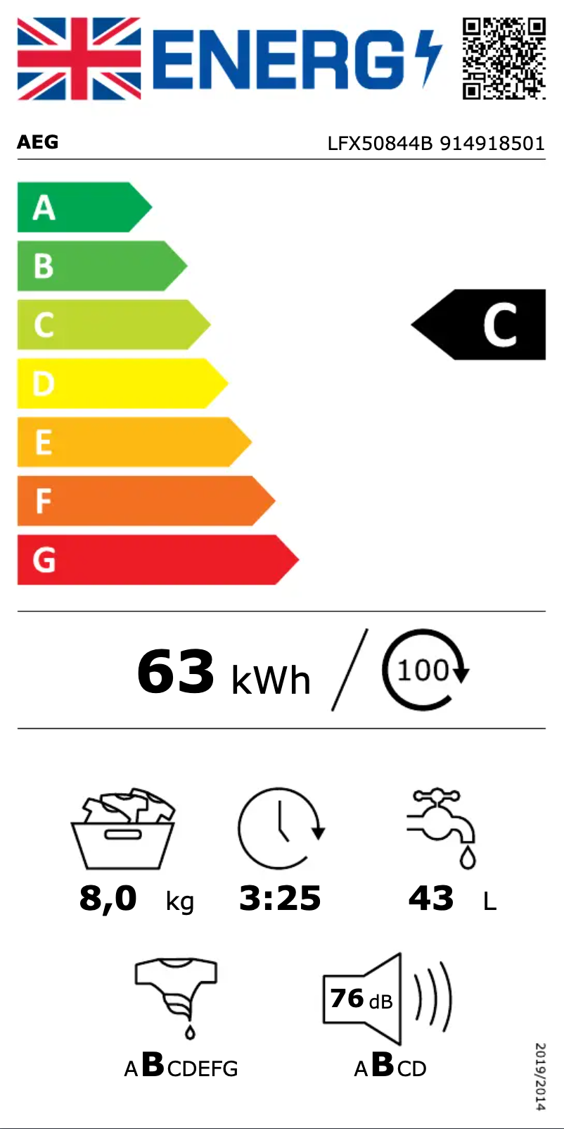 Page 1 de la notice Label énergétique AEG LFX50844B