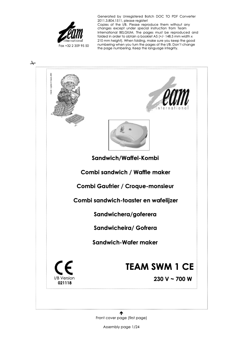 Page 1 de la notice Manuel utilisateur Team SWM 1 CE