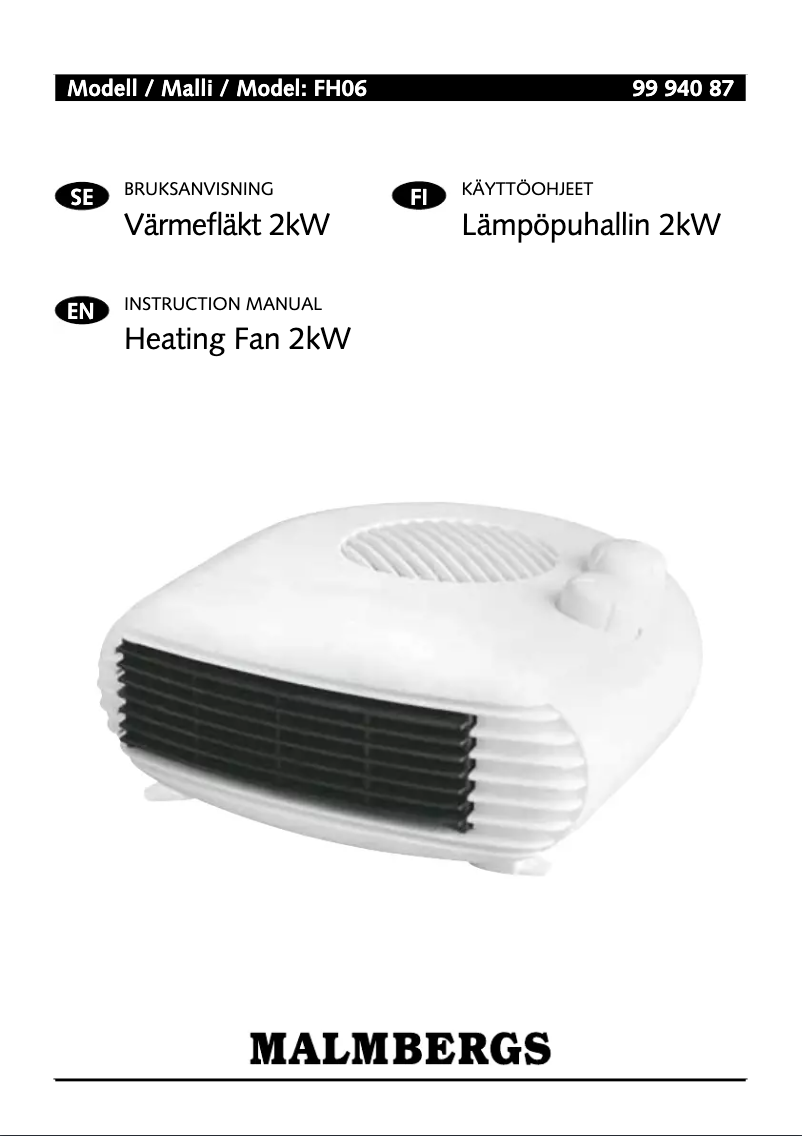 Page 1 de la notice Manuel utilisateur Malmbergs FH06