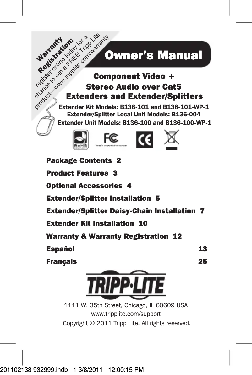 Page 1 de la notice Manuel utilisateur Tripp Lite B136-100-WP-1